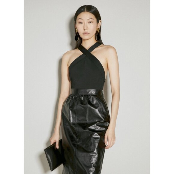Saint Laurent Crossneck Bodysuit Top in Noir Small Womens Sleevless Top - Picture 11 of 16